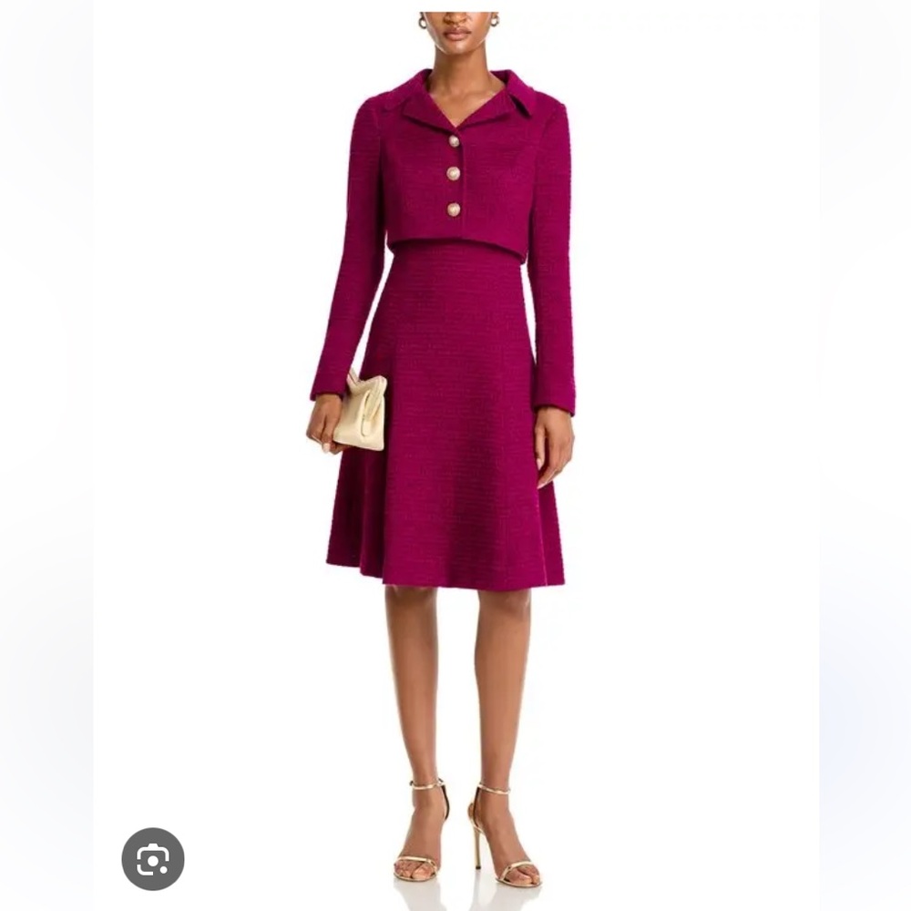 RICKIE FREEMAN FOR TERI JON Mock Two-Piece Boucle Dress